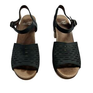 Dansko Denita Sandals Black Nubuck Leather Block Heel Women's EU37 US 6.5-7 Boho